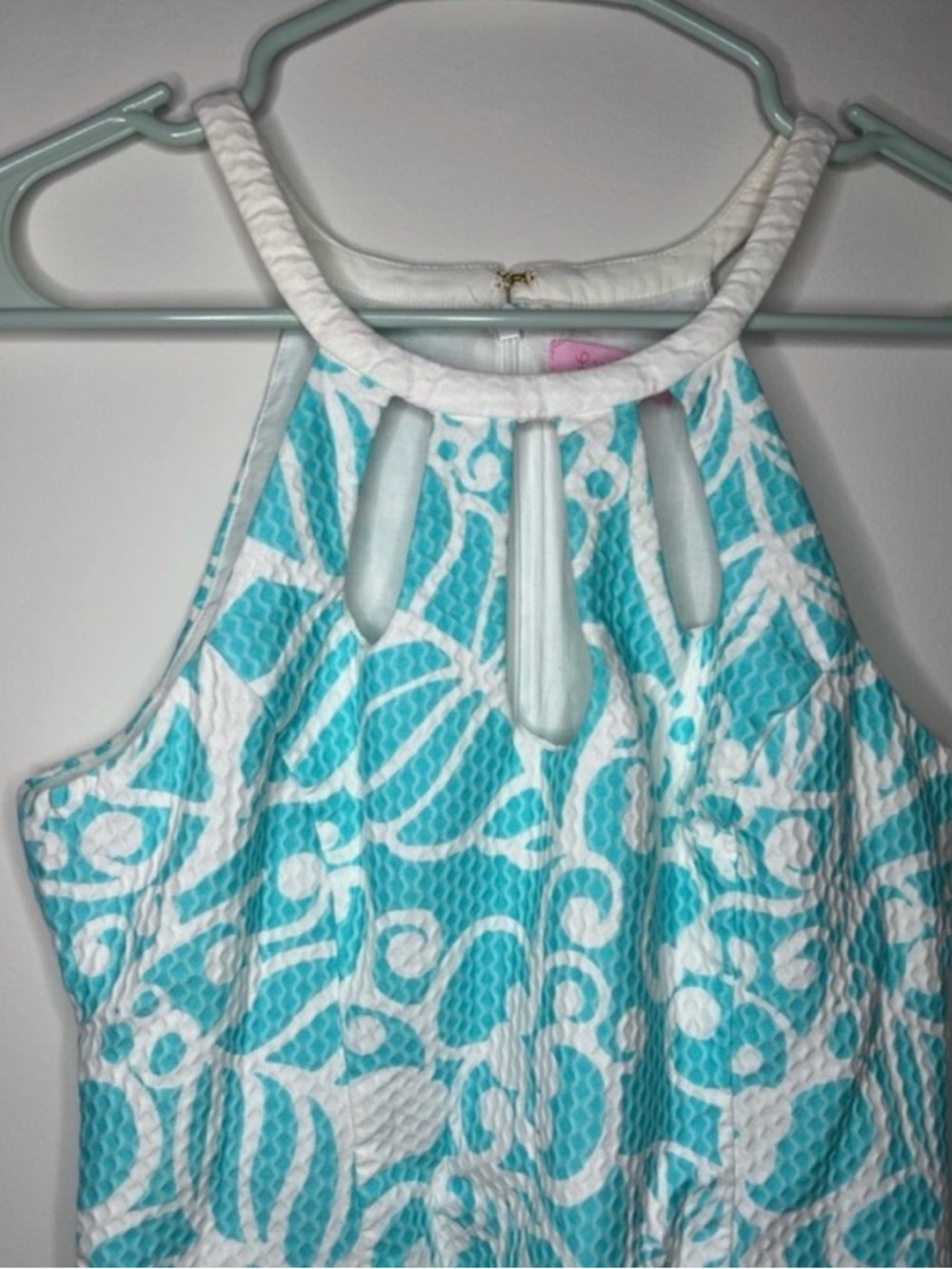 Lilly Pulitzer Pearl Cut Out Halter Shift Dress Size 2 turquoise White Beach - Picture 2 of 10